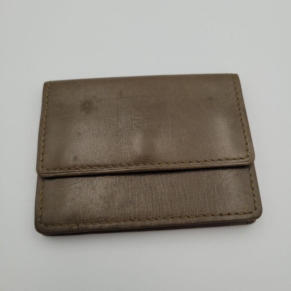 Givenchy Mini Coin Purse Wallet Olive Green Leather Snap Closure Vintage